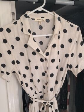 Monteau Cream Shirt Dress with Black Polka Dots